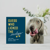 Funny Pet Photo Licked Envelopes Christmas Folie Feestdagenkaart (Staand Voorkant)