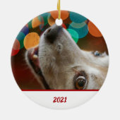 Funny Pet Photo Santa I is omgeven Keramisch Ornament (Achterkant)