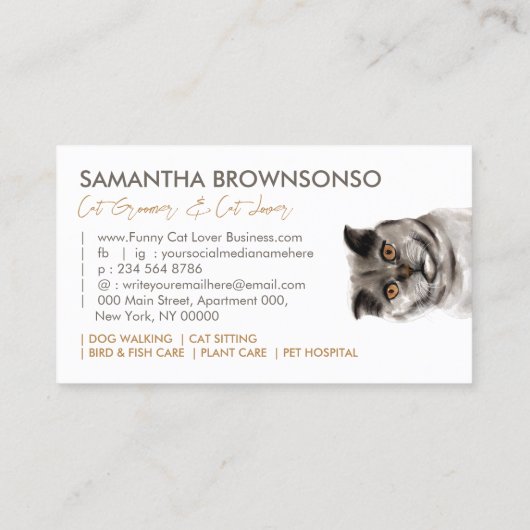 Funny Pet Sitter Gray British Shorthair Cat Visitekaartje (Achterkant)