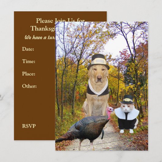 Funny Pets Thanksgiving Uitnodiging (Voorkant / Achterkant)