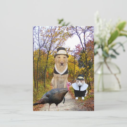 Funny Pets Thanksgiving Uitnodiging (Staand voorkant)