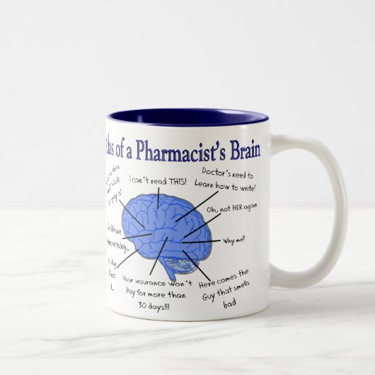 Funny Pharmacist's Brain Gifts Tweekleurige Koffiemok (Rechts)