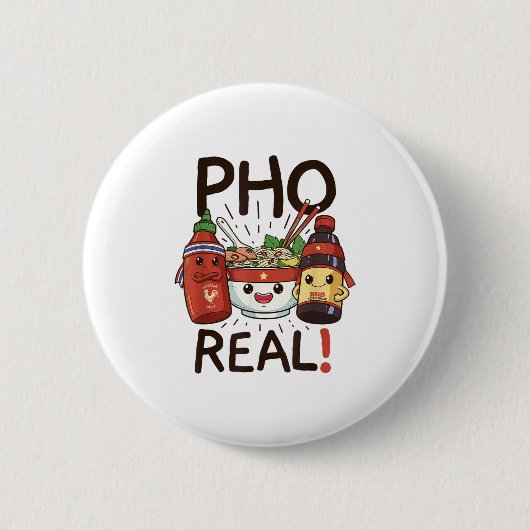 Funny Pho Threads Co. Fun Vietnamese Pho Noodle So Ronde Button 5,7 Cm (Voorkant)