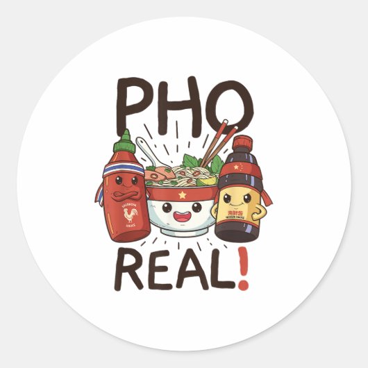 Funny Pho Threads Co. Fun Vietnamese Pho Noodle So Ronde Sticker (Voorkant)