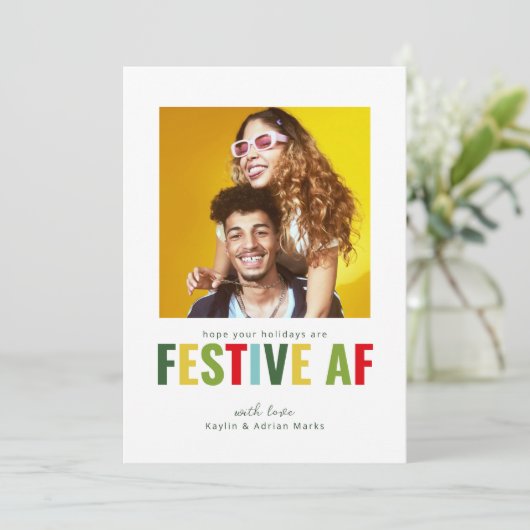 Funny Photo Christmas Kaart Festive AF (Staand voorkant)