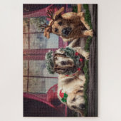 Funny Photo Dogs in kerstAntlers en hoofdkleding Legpuzzel (Verticaal)