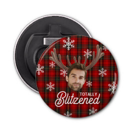 Funny Photo Face Blitzened Christmas Custom Gift Button Flesopener