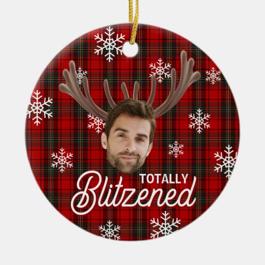 Funny Photo Face Blitzened Christmas Custom Gift Keramisch Ornament (Voorkant)