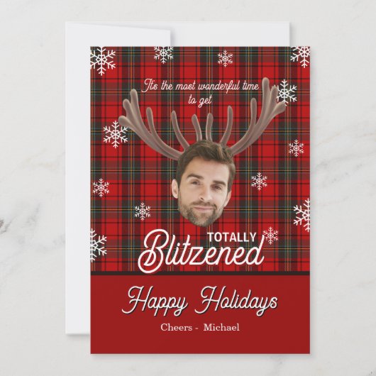 Funny Photo Face Blitzened Sarcastic Christmas Feestdagenkaart (Voorkant)