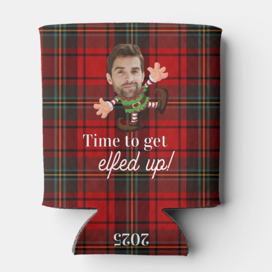 Funny Photo Face Elfed Up Christmas Custom Gift Blikjeskoeler (Achterkant)