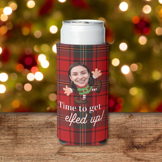 Funny Photo Face Elfed Up Christmas Custom Gift Seltzer Blikjeskoeler