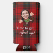 Funny Photo Face Elfed Up Christmas Custom Gift Seltzer Blikjeskoeler (Achterkant)