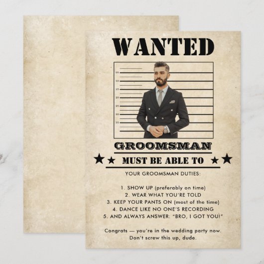 Funny Photo Groomsman Invitation (Voorkant / Achterkant)