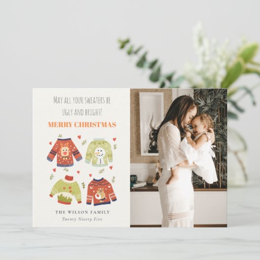 Funny Photo Winter Kerstmis hoort Ugly Sweater Feestdagenkaart (Staand voorkant)