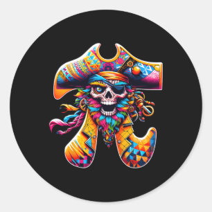 Funny Pi Day Pirate Pi Symbool Wiskunde Kleurrijke Ronde Sticker
