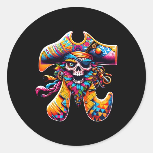Funny Pi Day Pirate Pi Symbool Wiskunde Kleurrijke Ronde Sticker (Voorkant)