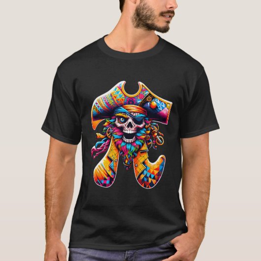 Funny Pi Day Pirate Pi Symbool Wiskunde Kleurrijke T-shirt (Voorkant)