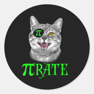 Funny Pi Day Wiskunde Science Cat Pirate Color Ronde Sticker