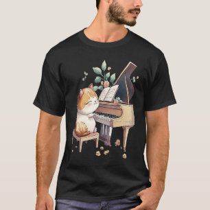 Funny Piano Music Cat Mannen Vrouwen Kinder Kat Pi T-shirt