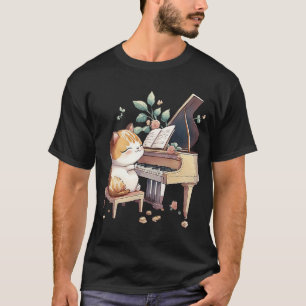 Funny Piano Music Cat Mannen Vrouwen Kinder Kat Pi T-shirt