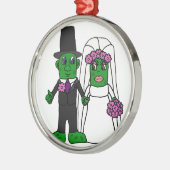 Funny Pickle Bride en Groom Wedding Art Metalen Ornament (Links)