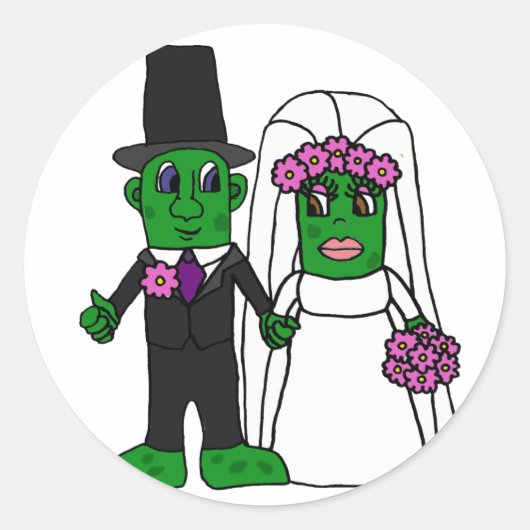 Funny Pickle Bride en Groom Wedding Art Ronde Sticker (Voorkant)
