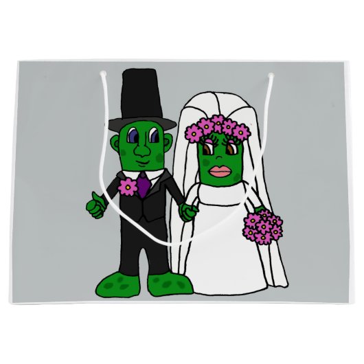 Funny Pickle Bride en Groom Wedding Cartoon Groot Cadeauzakje (Voorkant)