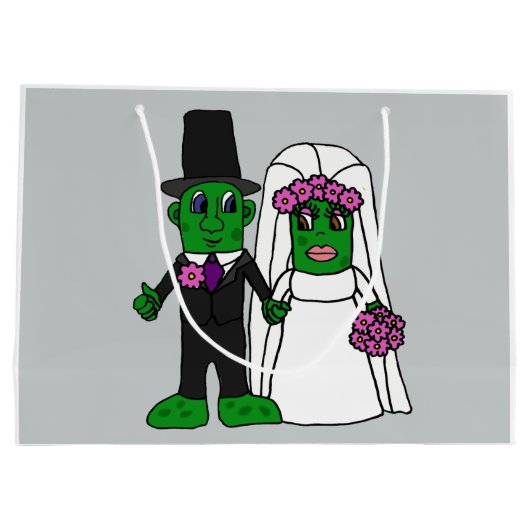 Funny Pickle Bride en Groom Wedding Cartoon Groot Cadeauzakje (Achterkant)