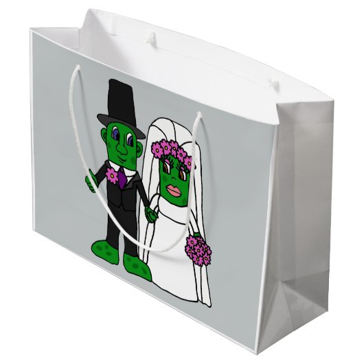 Funny Pickle Bride en Groom Wedding Cartoon Groot Cadeauzakje (Achterkant Gekanteld)