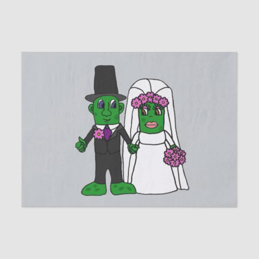 Funny Pickle Bride en Groom Wedding Cartoon Tissuepapier (Voorkant)