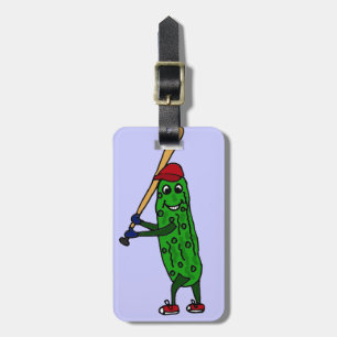 Funny Pickle-Cartoon bij het spelen van honkbal Bagagelabel