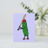 Funny Pickle-Cartoon bij het spelen van honkbal Briefkaart (Staand voorkant)