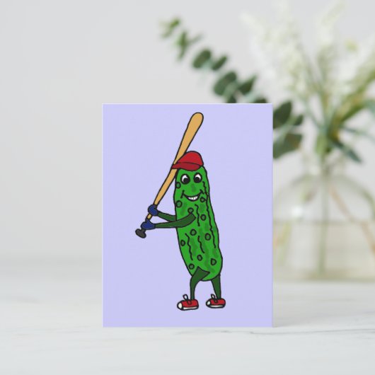 Funny Pickle-Cartoon bij het spelen van honkbal Briefkaart (Staand voorkant)