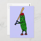 Funny Pickle-Cartoon bij het spelen van honkbal Briefkaart (Voorkant / Achterkant)
