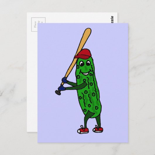 Funny Pickle-Cartoon bij het spelen van honkbal Briefkaart (Voorkant / Achterkant)