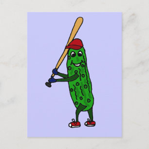 Funny Pickle-Cartoon bij het spelen van honkbal Briefkaart