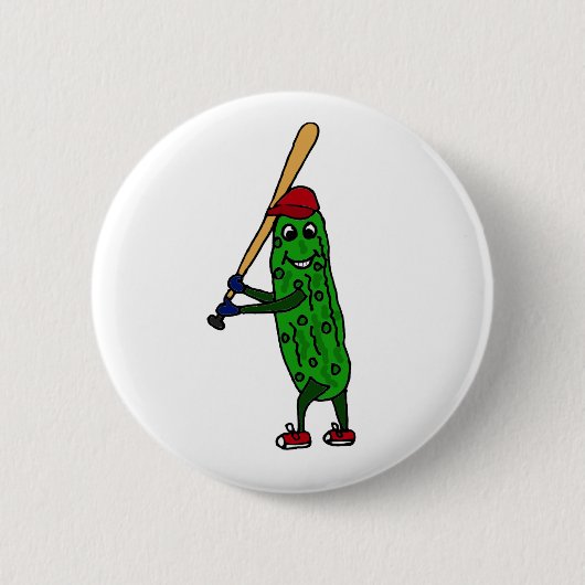 Funny Pickle-Cartoon bij het spelen van honkbal Ronde Button 5,7 Cm (Voorkant)