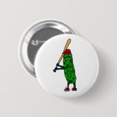 Funny Pickle-Cartoon bij het spelen van honkbal Ronde Button 5,7 Cm (Voorkant /achterkant)