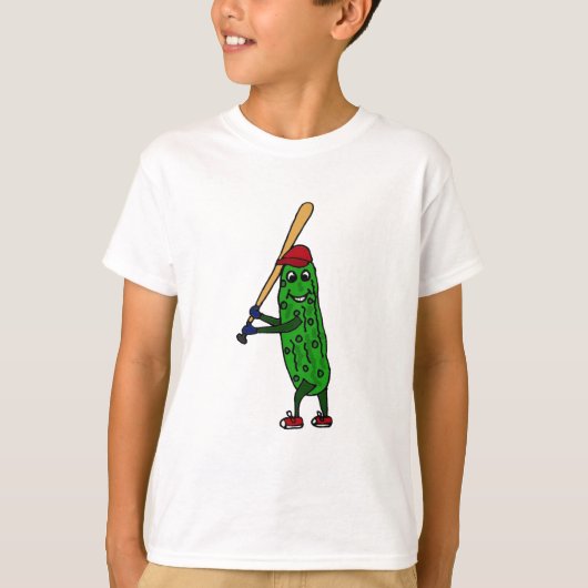 Funny Pickle-Cartoon bij het spelen van honkbal T-shirt (Voorkant)