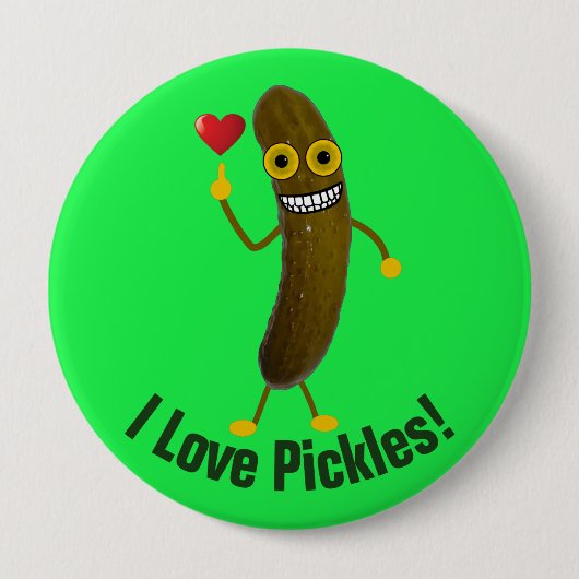 Funny Pickle Cartoon Ik hou van Pickles Button (Voorkant)