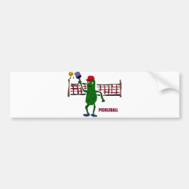 Funny Pickle die Pickleball speelt met Net Art Bumpersticker