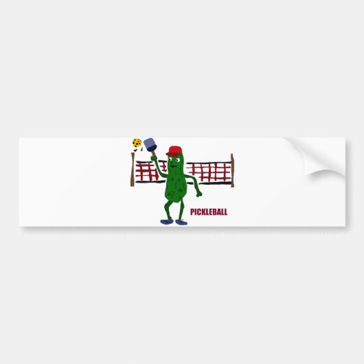 Funny Pickle die Pickleball speelt met Net Art Bumpersticker (Voorkant)