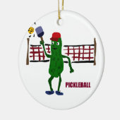 Funny Pickle die Pickleball speelt met Net Art Keramisch Ornament (Links)