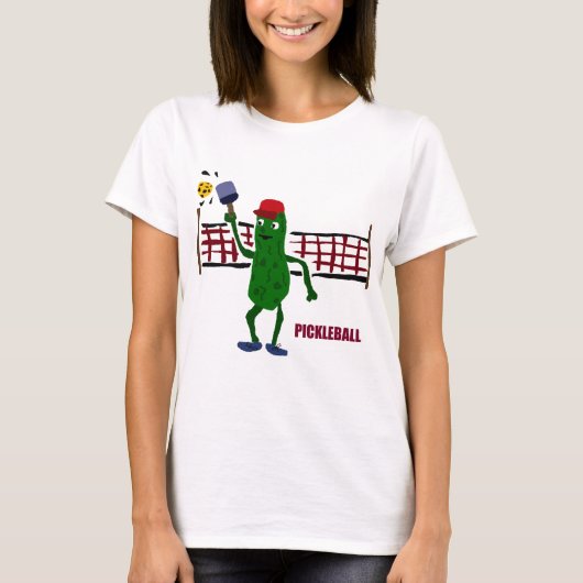 Funny Pickle die Pickleball speelt met Net Art T-shirt (Voorkant)