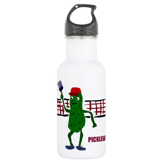 Funny Pickle die Pickleball speelt met Net Art Waterfles (Voorkant)
