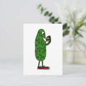 Funny Pickle Eating Hamburger Cartoon Briefkaart (Staand voorkant)