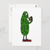Funny Pickle Eating Hamburger Cartoon Briefkaart (Voorkant / Achterkant)