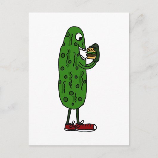 Funny Pickle Eating Hamburger Cartoon Briefkaart (Voorkant)