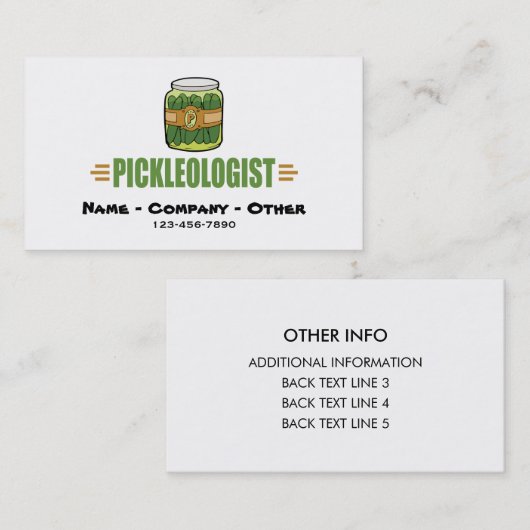 Funny Pickle Lovers Title PICKLEOLOGIST Visitekaartje (Voorkant / Achterkant)