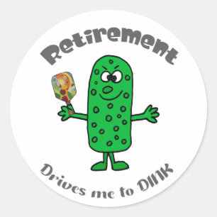 Funny Pickle Pickleball Player Retirement Cartoon Ronde Sticker